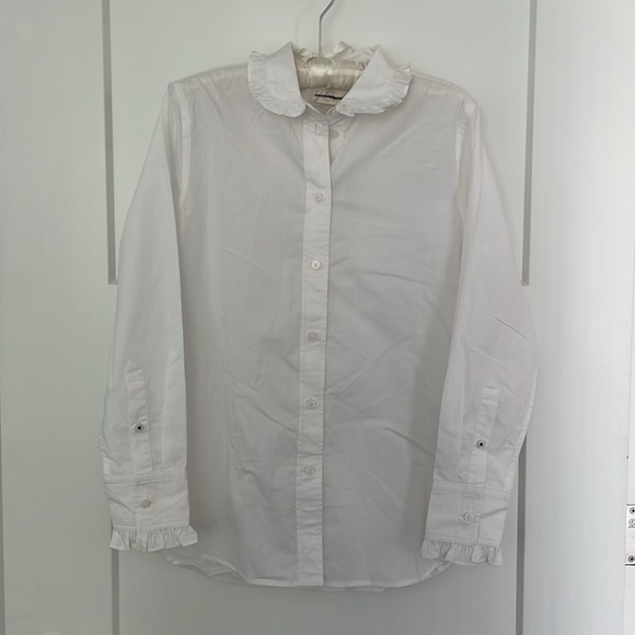 New With Defects J Crew Classic Fit Ruffle Collar Shirt White 4 - Picture 3 of 11